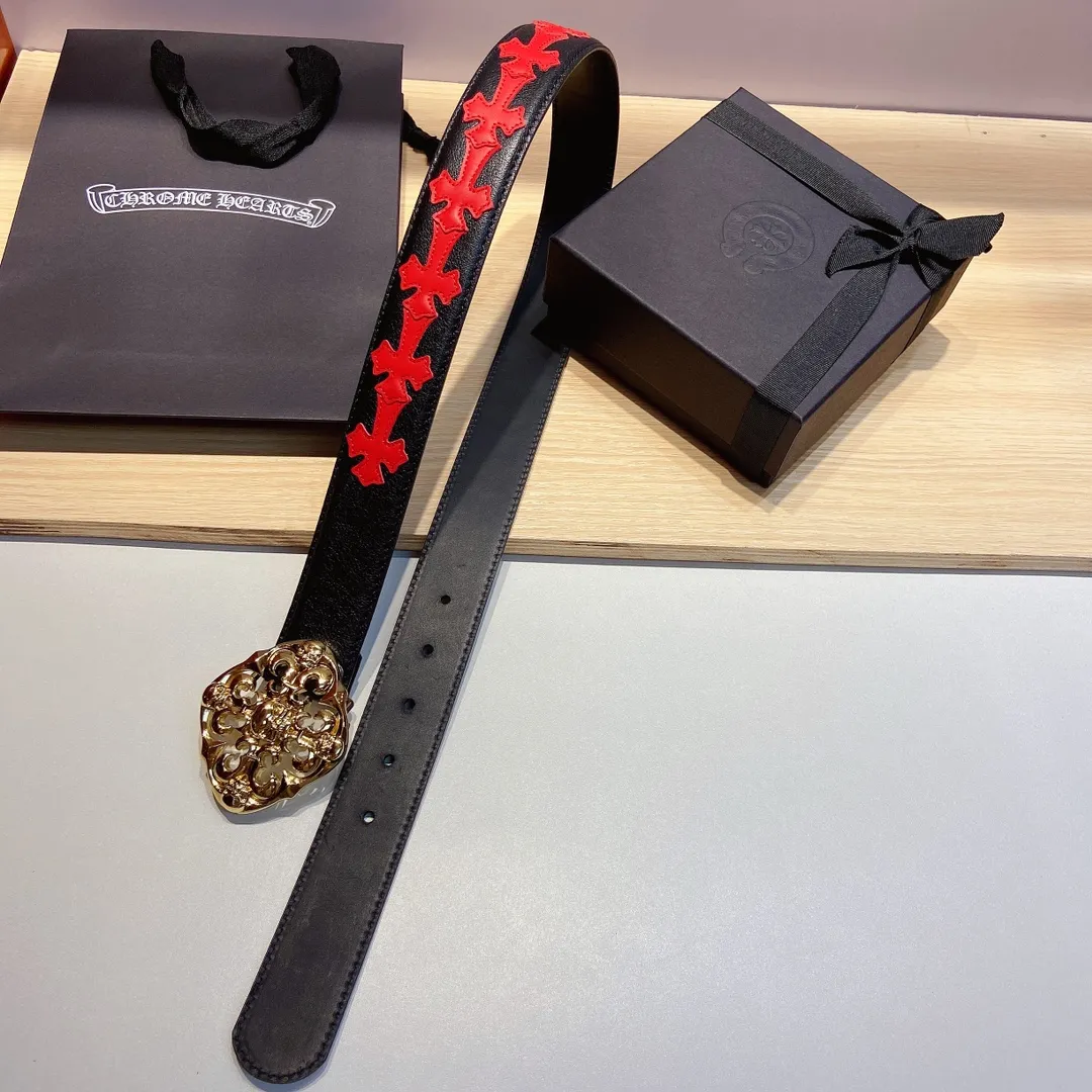 𝐂𝐡𝐫𝐨𝐦𝐞𝐇𝐞𝐚𝐫𝐭𝐬 Crow Heart double-sided tree plaster leather stitched cross belt (detachable version), high-quality hardware, with 2 logo buckles on the belt, very cool.